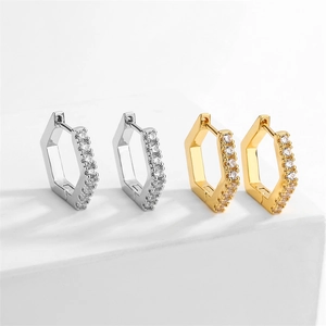French style geometric micro-pave zircon earrings in silver and gold finishes