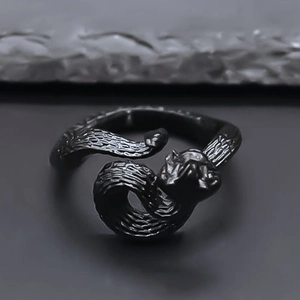 Vintage Exaggerated Snake Open Adjustable Ring Retro Punk Gothic Alloy Silver Color Hip Hop Jewelry For Men Women