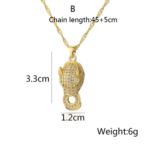 Detail view of gold-plated leopard pendant necklace with zircon dimensions and measurements