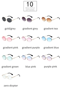 Detailed grid view showcasing 10 gradient color lens options for rimless oval sunglasses