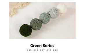 Detail of multi-shade green yarn balls for Christmas tree and floral decoration