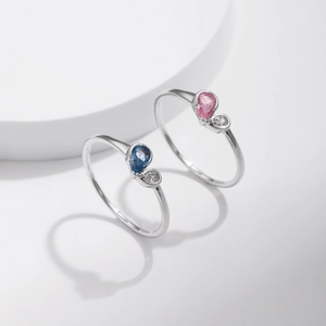 Minimalistische S925 Sterlingsilber Ringe mit blauen und rosa Tropfen Edelsteinen
