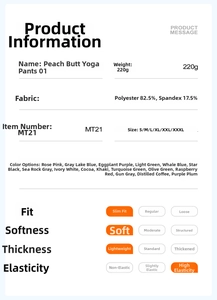 Tableau détaillé des tailles et matériaux pour legging yoga push-up taille haute