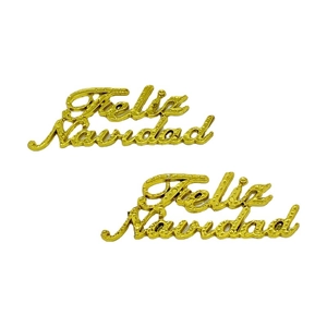 Golden Feliz Navidad sign for Christmas wreath and tree decoration set of two