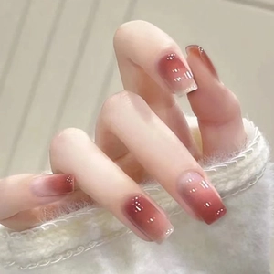 Ombre Press On Nails Kaffee Nude Farbverlauf Glänzend Quadratische Form Künstliche Fingernägel Für Frauen Elegant Mode