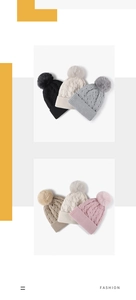 Détails de bonnets en tricot d'hiver avec pompons en fausse fourrure multicolores