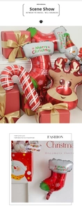 Détails de ballons de Noël en aluminium avec renne, canne à sucre et motifs de bonhomme