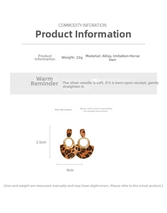 Detailed size specifications for leopard print fan-shaped earrings with faux pony hair
