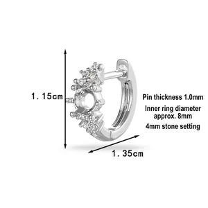 S925 silver hoop earring with 4mm zircon setting and 1.35cm outer diameter