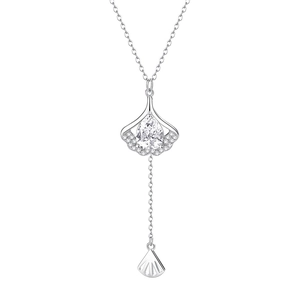 Elegant S925 sterling silver ginkgo leaf necklace with pear-shaped zircon tassels