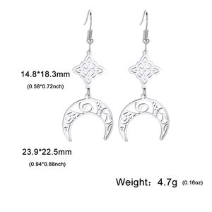 Silver Celtic knot and hollow moon tassel earrings in stainless steel for women