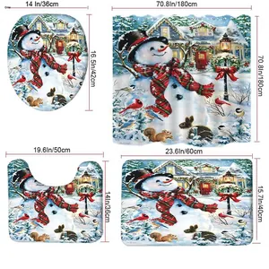 Size chart for Christmas bathroom set including waterproof curtain and floor mats