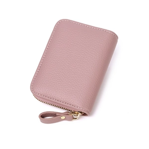 Pink RFID blocking leather card holder with gold zipper for women and men