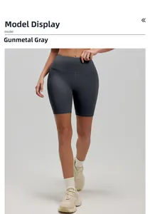 Détails de la coupe du short de yoga taille haute gris métallisé pour femmes sportives