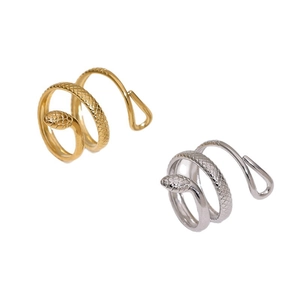 Snake wrap ring in 18k gold and silver stainless steel with textured scale details