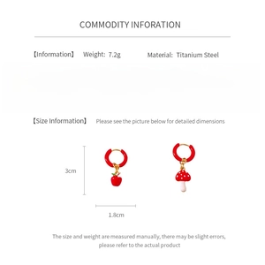 Detailed size and weight chart for titanium steel red apple and mushroom earrings