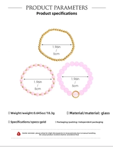 Detailed view of elastic bead bracelet set with size measurements and product parameters