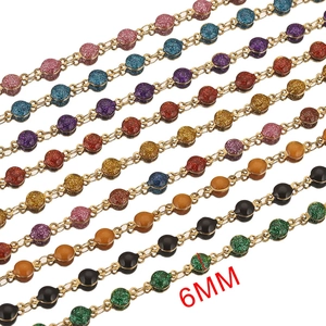 6mm colorful glitter resin beads on gold plated stainless steel DIY jewelry chain