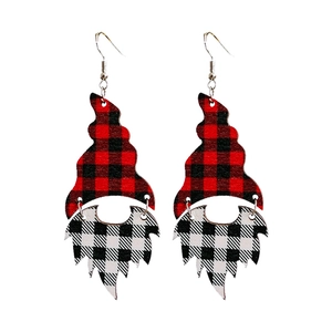 Handmade Christmas gnome earrings with red and black plaid patterns for women