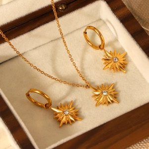 18K gold plated stainless steel star necklace and earrings set with zircons