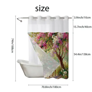 Detailed size chart for waffle weave shower curtain showing 70.8x74 inch dimensions