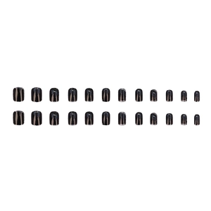 Short black shimmer press-on nails with cat-eye effect and square-round shape in 24 piece set