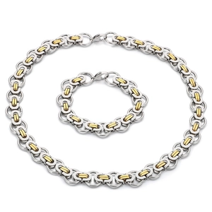 Set collana e bracciale catena bizantina in acciaio inossidabile argento e oro