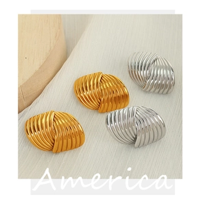 Detail of gold and silver titanium steel earrings with textured pleated shell patterns