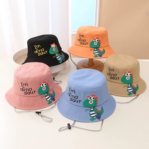 Cappello da sole per bambini a tesa larga con ricamo di dinosauro in cinque vari colori