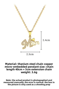 Detailed view of Mama heart pendant with micro-pave crystals and 40+5cm titanium chain