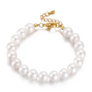 Elegante Bracciale Con Künstliche Perle Di Conchiglia Acciaio Inossidabile Placcato Oro Vintage Minimalista Regolabile Da Donna