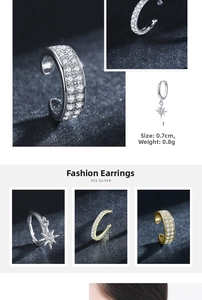Detail of S925 sterling silver micro-pave star earrings with 0.7cm size specifications