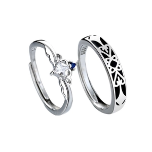 Princess and Knight couple rings set with silver crown and crystal embellishments