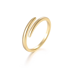 Minimalist S925 sterling silver open ring with gold plated wrap design on white background