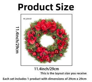 Detailed 29cm circular Christmas wreath wall sticker with red bow and flower design