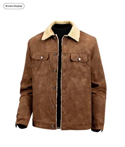 Detail der Wildlederjacke mit Sherpa-Kragen und symmetrischen Fronttaschen für Herren