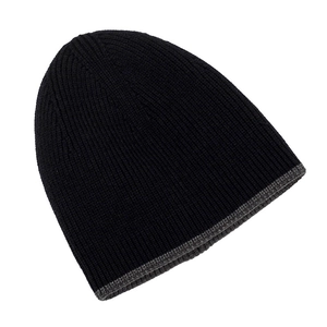 Winter knit beanie hat for men and women with black and grey ribbed fleece lining