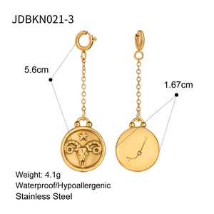 Detail of Aries gold stainless steel drop earrings showing dimensions and 5.6cm length
