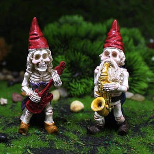 Resin Musical Skeleton Gnome Figurines Halloween Decor Guitar Saxophone Goth Garden Ornaments Desktop Statues