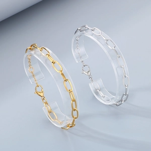 Polished stainless steel rectangular cross chain bracelets in gold and silver finishes