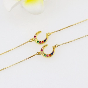 Elegant horseshoe pendant necklace with colorful cubic zirconia and gold box chain style