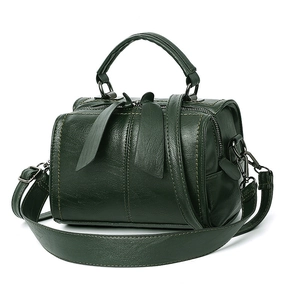 Modische grüne Zylindertasche aus Leder mit breitem Schultergurt für Damen