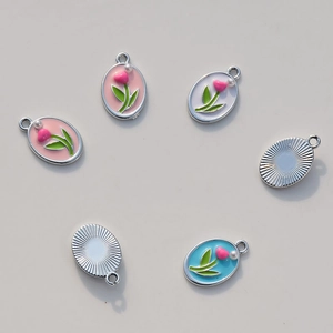 Assorted colorful enamel tulip pendants with imitation pearl for DIY jewelry making