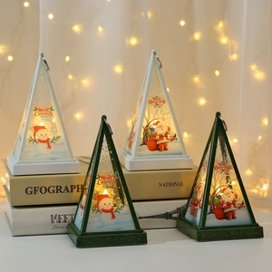Detail of Christmas lantern set with snowman patterns and silver metal hanging rings