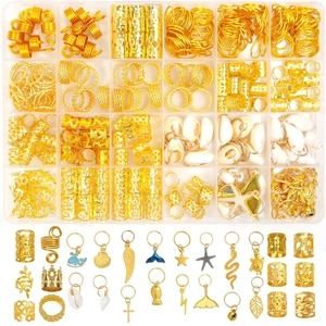 Braiding Hair Jewelry Rings Alloy Metal Hair Clips Charms For Dreadlocks DIY Hair Accessories Mixed Shapes Gold Silver