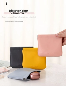 Close-up of portable PU leather cosmetic pouches with automatic closing spring clips