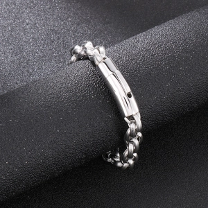 Polished silver punk style heavy chain bracelet for men in stainless steel finish