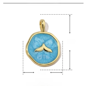 Detailed dimensions of blue enamel fish tail pendant in copper with gold finish