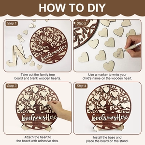 DIY 3D wooden family tree decor with heart charms and Love Grows Here engraving