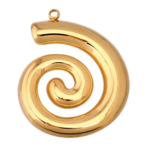 Detail of a golden spiral heart pendant made of stainless steel with a metallic luster